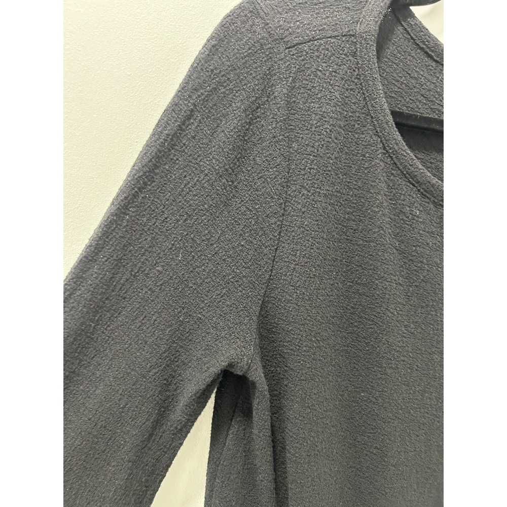 LOFT Womens Medium Black Textured Cotton Smocked Hem Long Sleeve Top - Picture 3 of 10